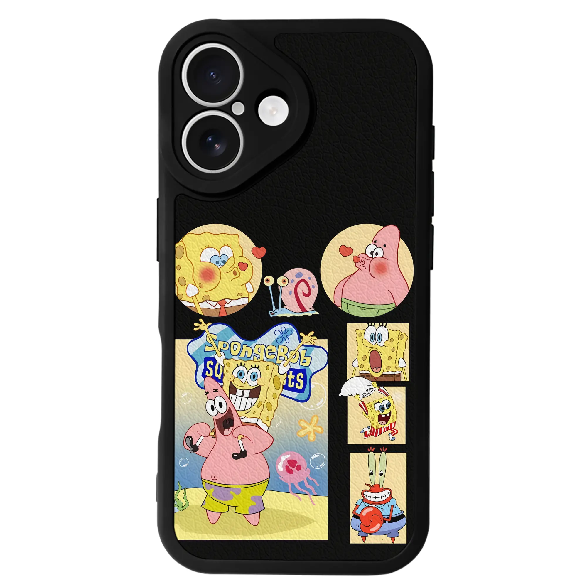 スポンジボブ グッズ パトリック・スター - IPhone 16シリーズ対応 ・ シリコンスマホケース ・ レザー調 ・ 高精度フィット ・ 耐衝撃 ・ ワイヤレス充電対応 ・ 精密カット